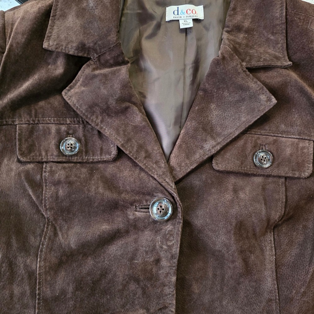 d&co denim & company brown suede pockets button front blazer jacket women XL - Picture 7 of 10
